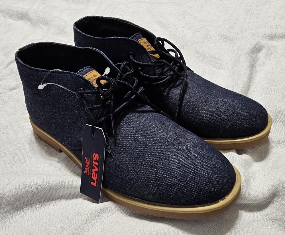 Levi's Men's Denim Chukka Boots Blue Dark Wash Desert Shoes Tan Sole Size 9 NWT